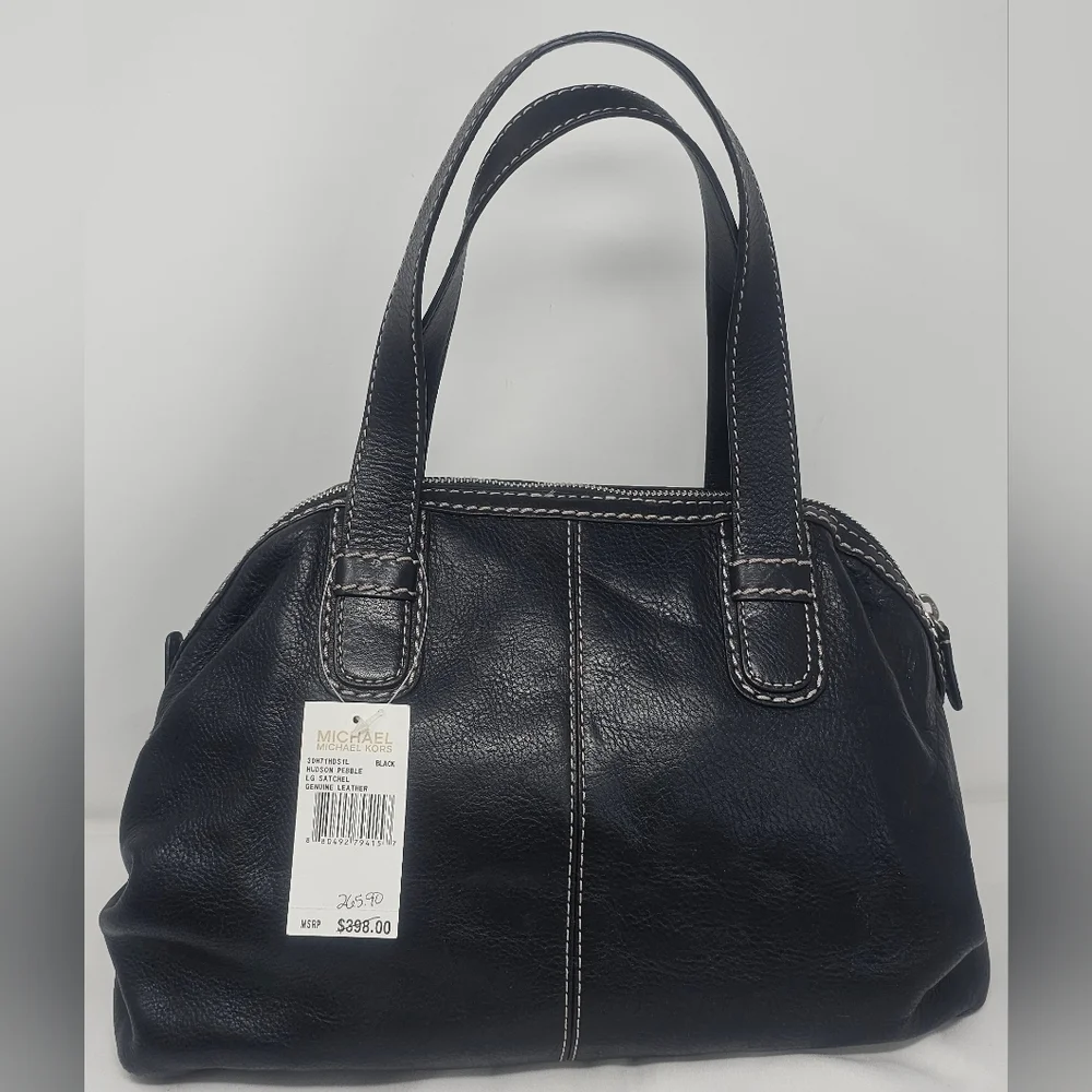 Michael Kors Hudson Large Black Pebbled Leather Shoulder Bag Satchel NWT $398